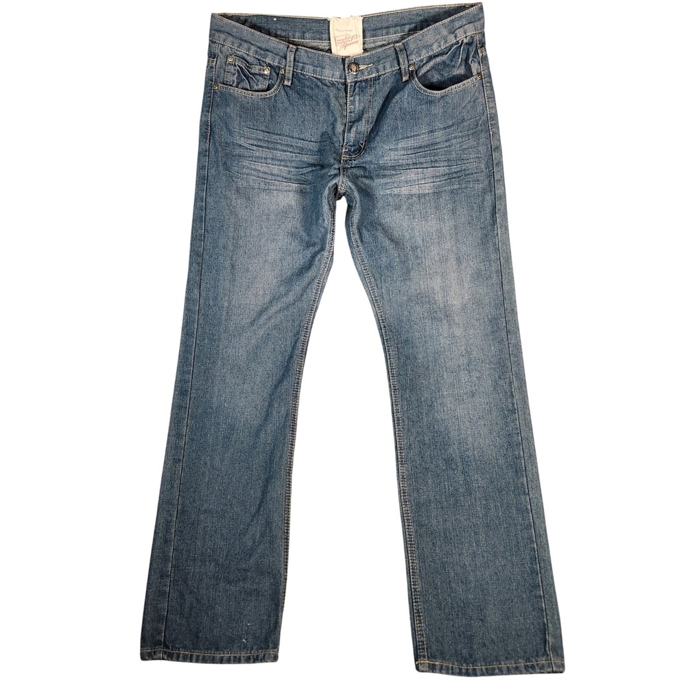 Brooklyn Xpress Jeans Mens Size 38X32 Blue Straight Cotton Blend Casual Pants